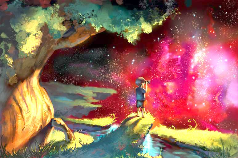 Illustration of a boy looking into the stars